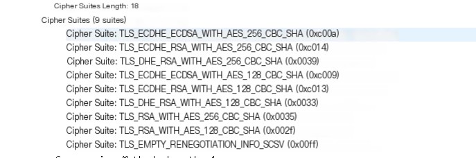 Packet capture examining client cipher suites