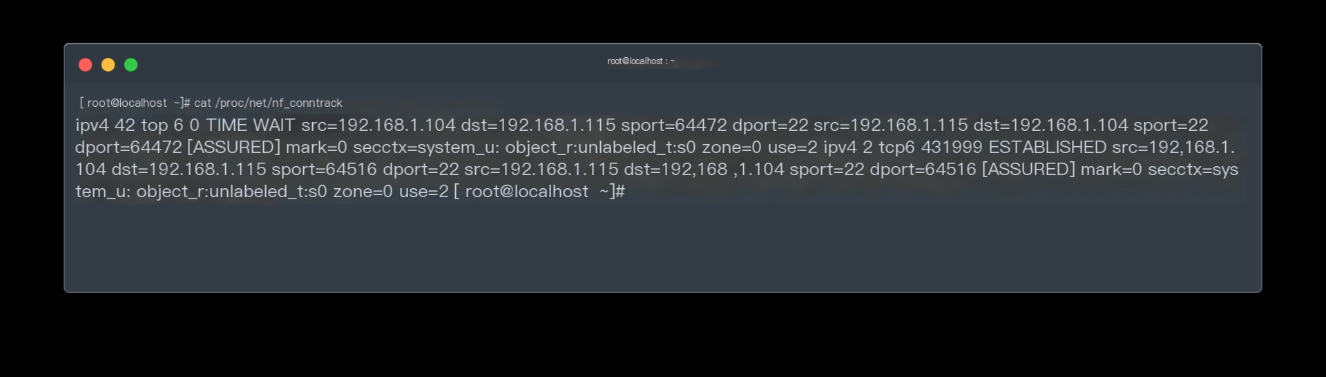 /proc/net/nf_conntrack file displaying TCP connections