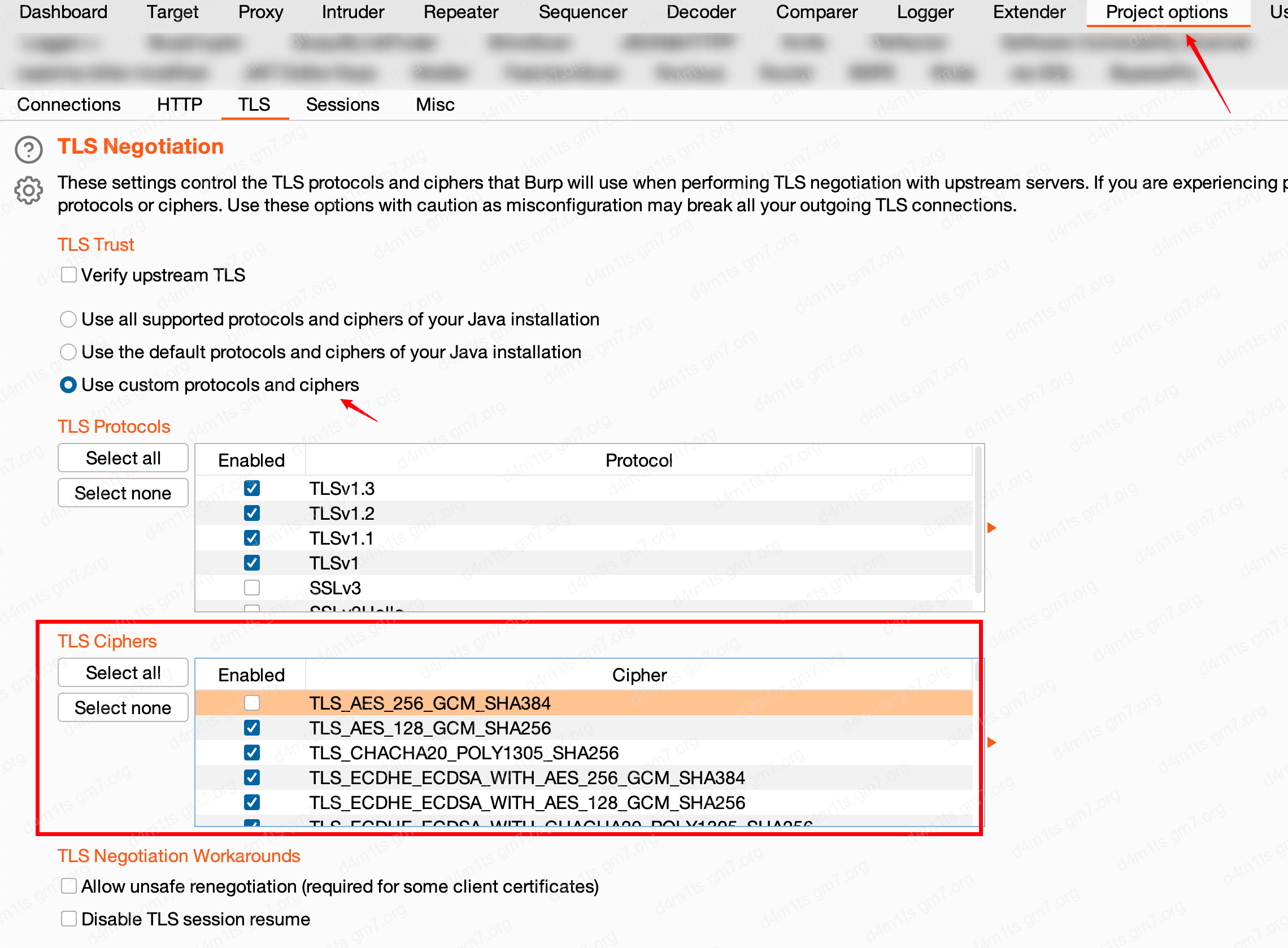 Modify burp TLS fingerprint