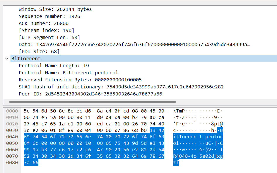 uTP BitTorrent Handshake