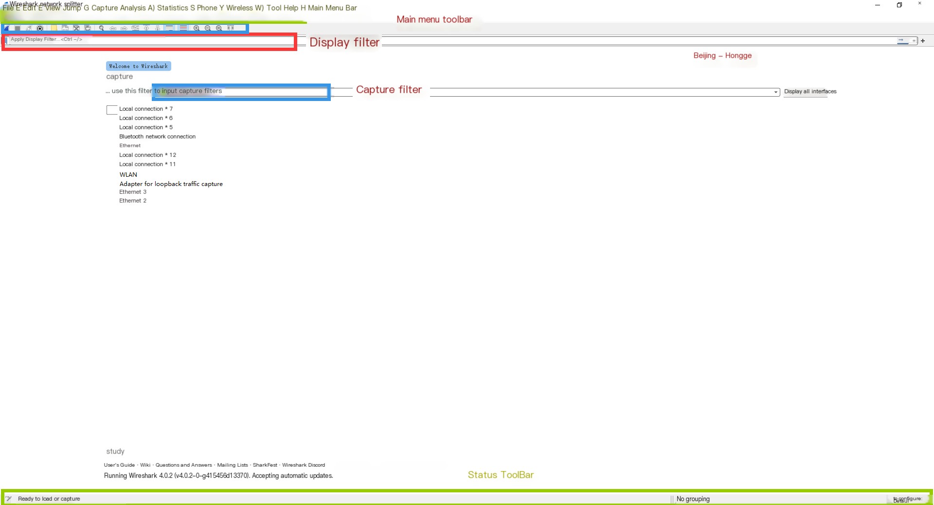 Main Menu Wireshark